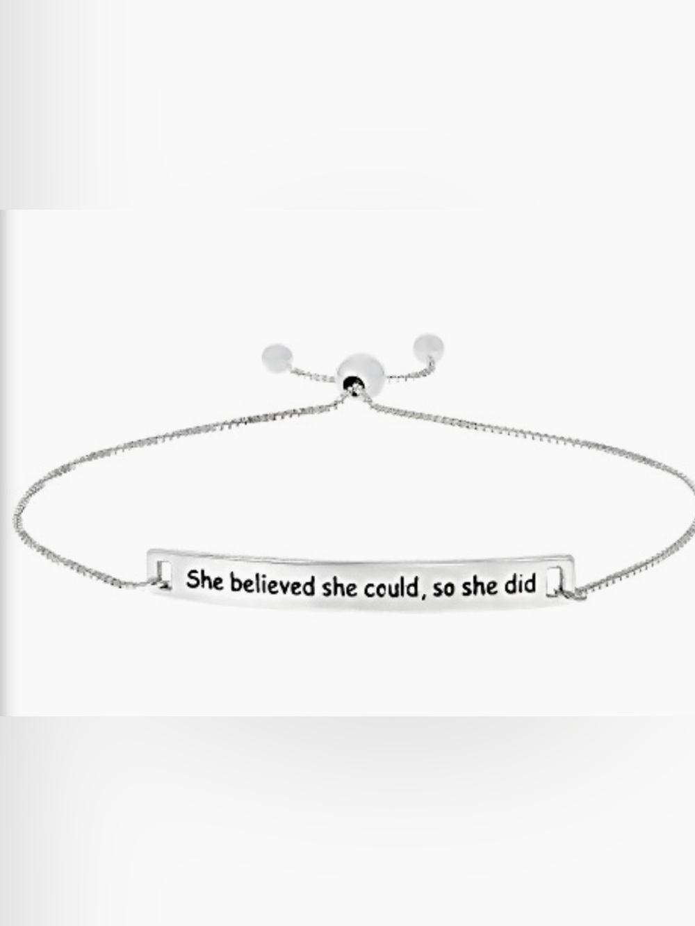 JTV Silver Inspirational Engraved Bar Bracelet - 'She Could, So She Did'